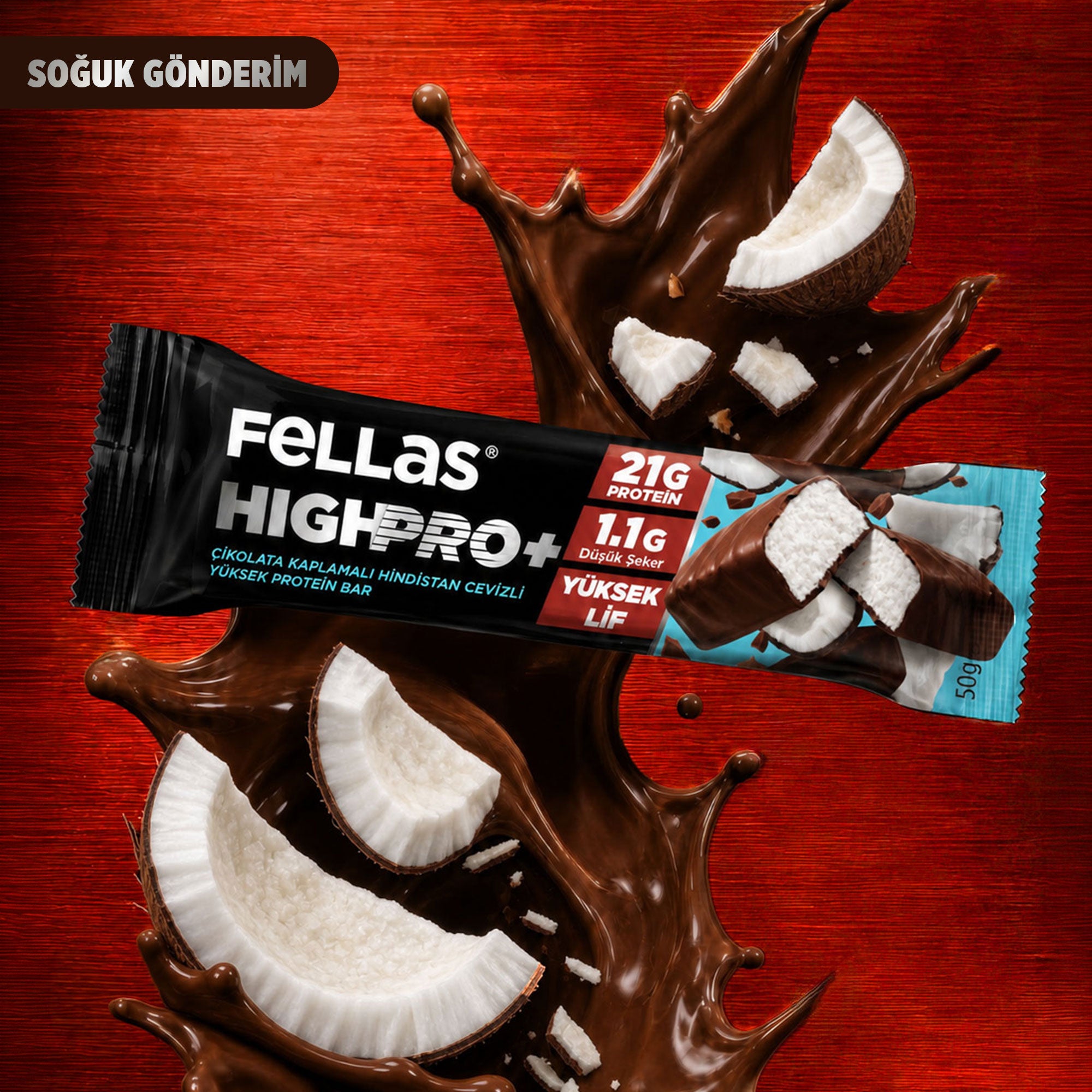 Çikolata Kaplı HighPro+ Protein Bar - Hindistan Cevizli (50 g) x 12 Adet