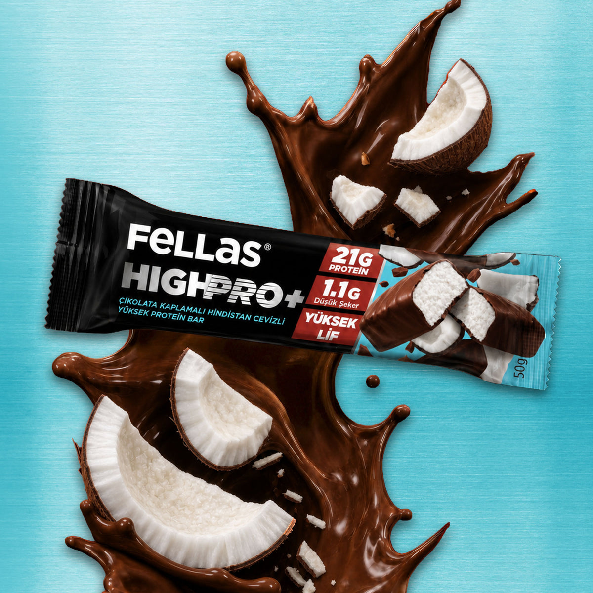 Çikolata Kaplı HighPro+ Protein Bar - Hindistan Cevizli (50 g) x 12 Adet