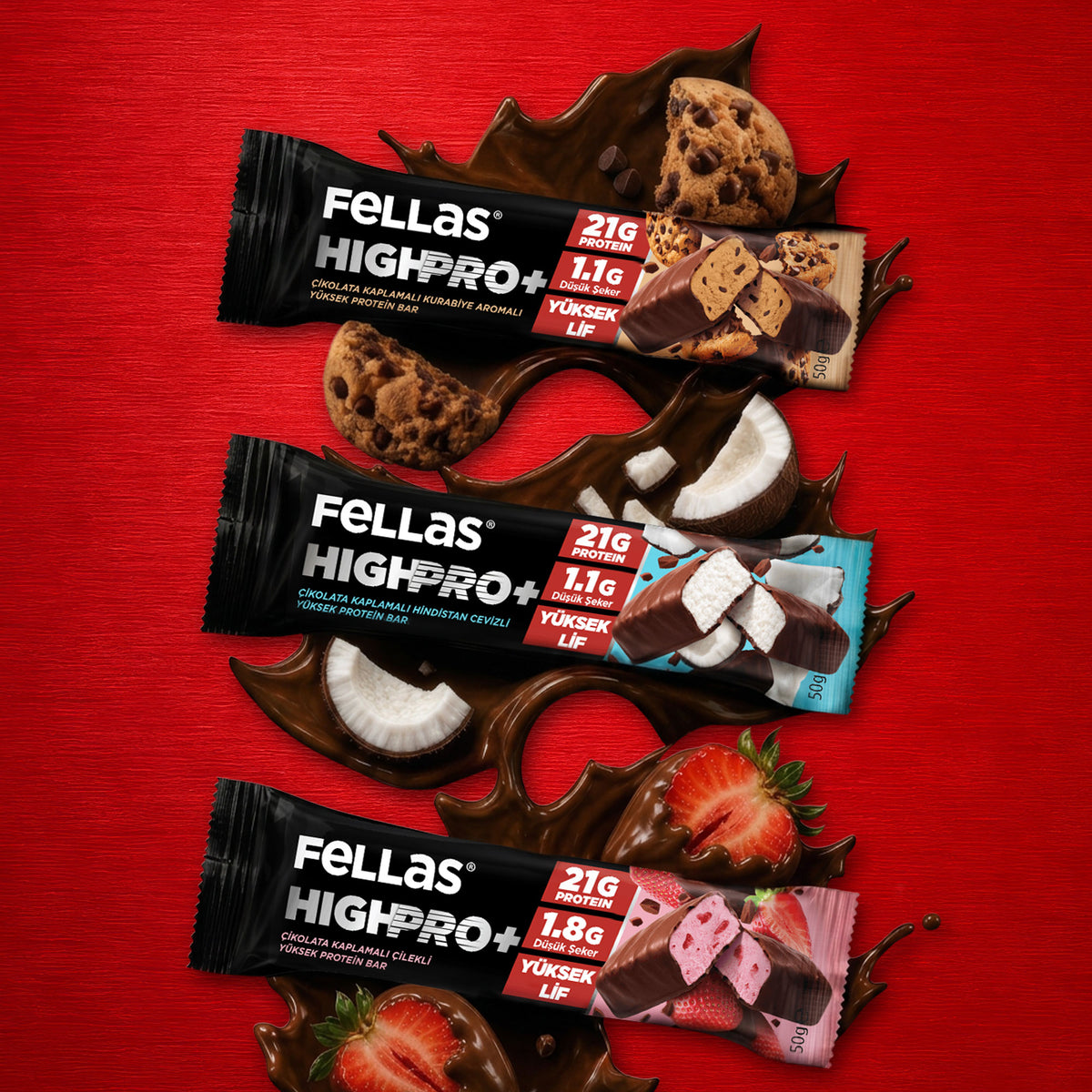 Çikolata Kaplı HighPro+ Protein Bar (50 g) Deneme Paketi 3'lü