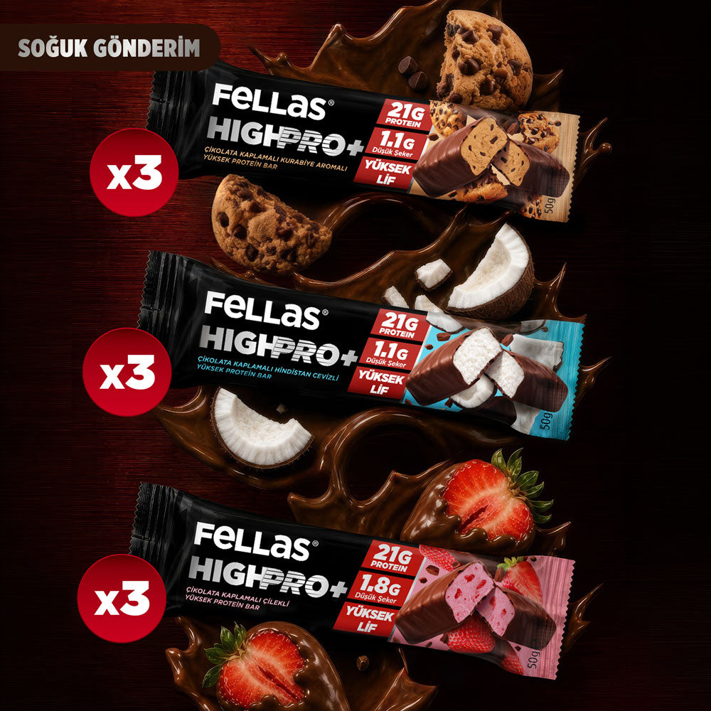 Çikolata Kaplı HighPro+ Protein Bar (50 g) Karma Kutu (3 x 3)