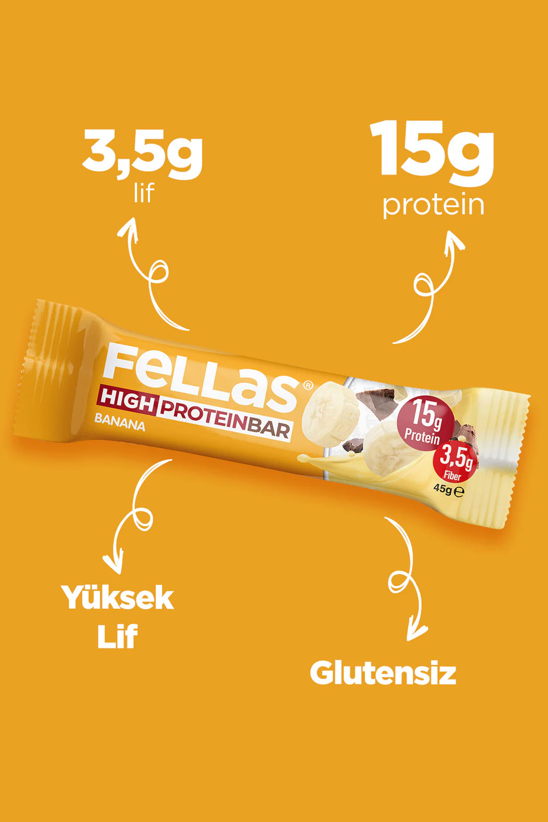 Yüksek Protein Bar - Muzlu (45 g) x 12 Adet
