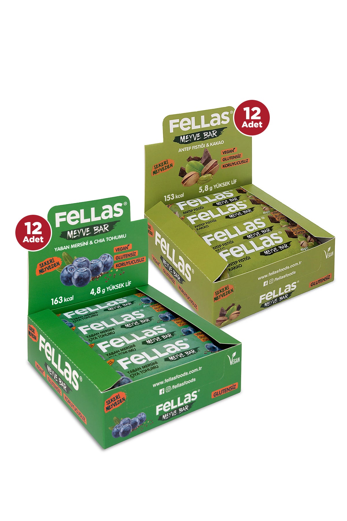 Meyve Bar (40 g) Süper İkili Kutu - 24 Adet (Antep Fıstıklı x 12 + Yaban Mersinli x 12)