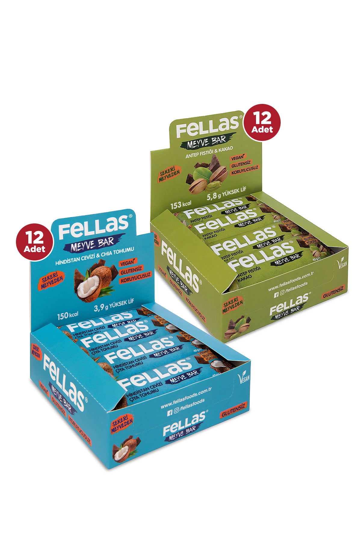 Meyve Bar (40 g) Süper İkili Kutu - 24 Adet (Hindistan Cevizli x 12 + Antep Fıstıklı x 12)