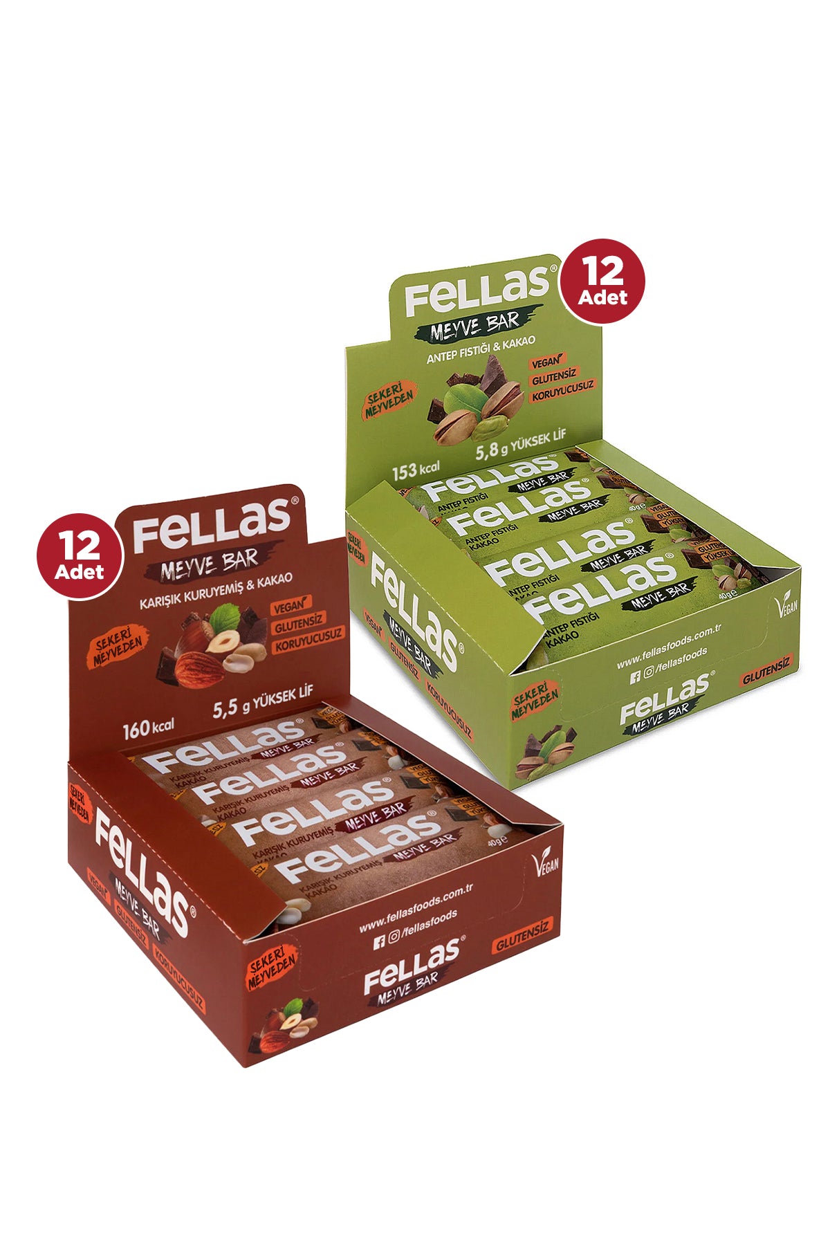 Meyve Bar (40 g) Süper İkili Kutu - 24 Adet (Karışık Kuruyemişli x 12 + Antep Fıstıklı x 12)