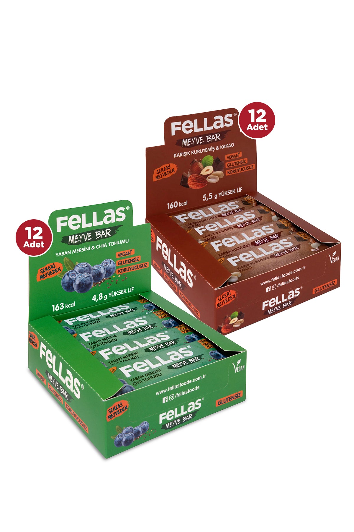 Meyve Bar (40 g) Süper İkili Kutu - 24 Adet (Karışık Kuruyemişli x 12 + Yaban Mersinli x 12)