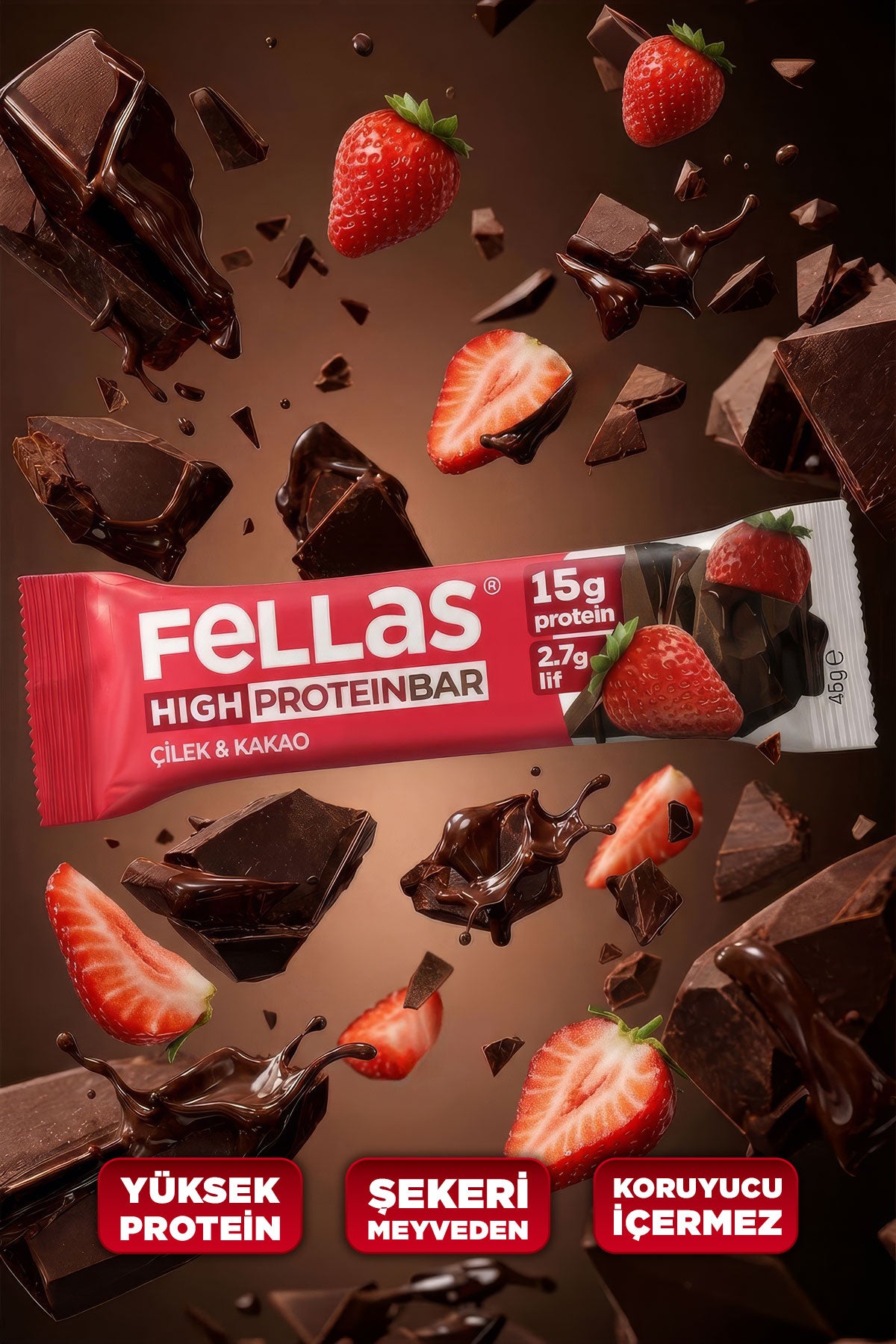 Yüksek Protein Bar - Çilekli (45 g) x 12 Adet