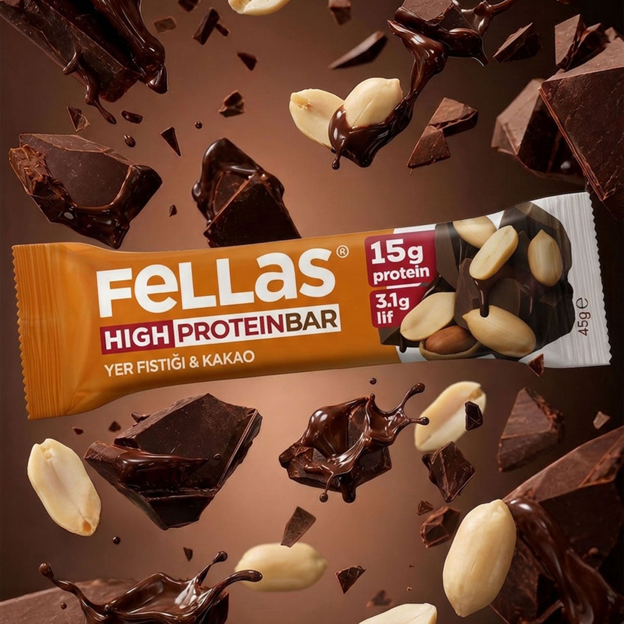Yüksek Protein Bar - Yer Fıstıklı ve Kakaolu (45 g) x 12 Adet