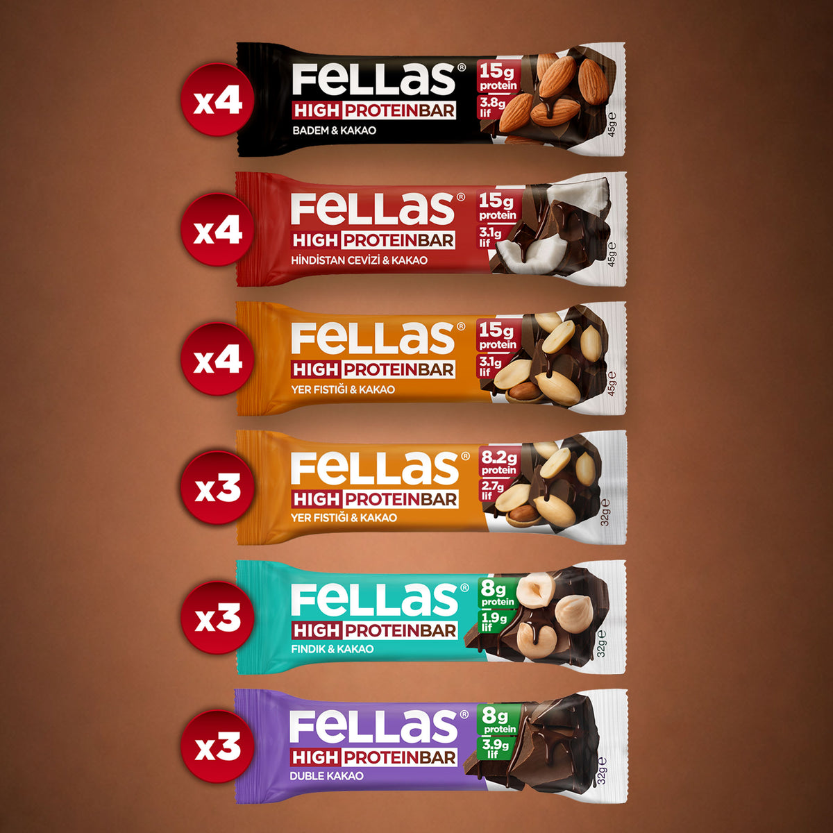 Protein Bar Süper Karma Kutu - 24 Adet (Yüksek Protein Bar (45 g) x 12 + Protein Bar (32 g) x 12)