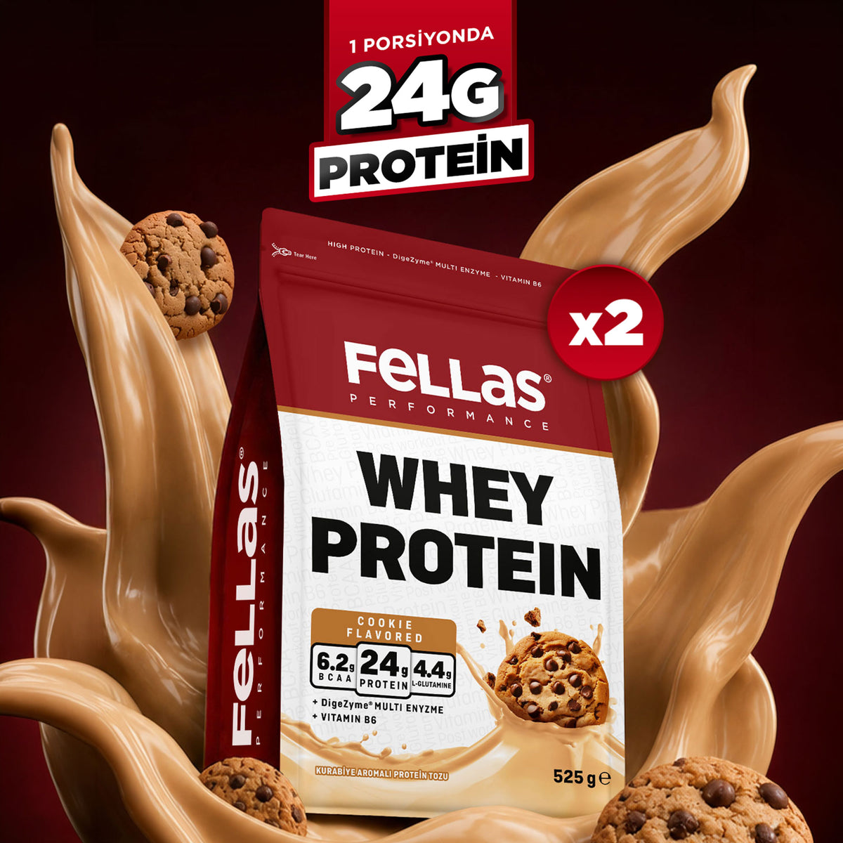 Whey Protein Tozu 24 g Protein 30 Servis Kurabiye Aromalı (525 g) x 2