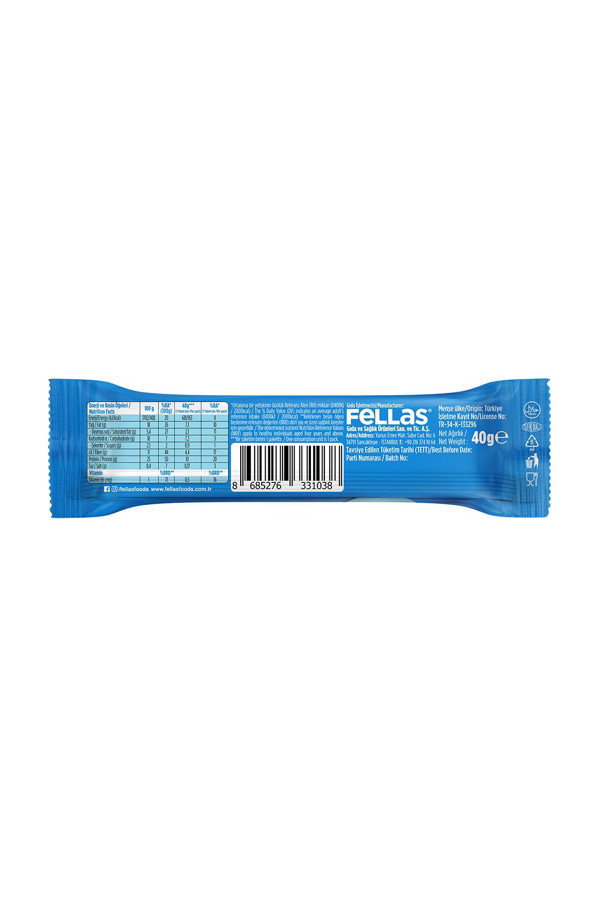Çikolata Kaplı Yüksek Protein Bar - Fındıklı (40 g) x 12 Adet