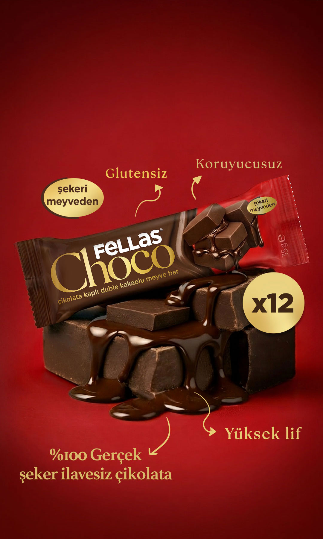 Choco - Çikolata Kaplı Duble Kakaolu Meyve Bar (35 g) x 12 Adet