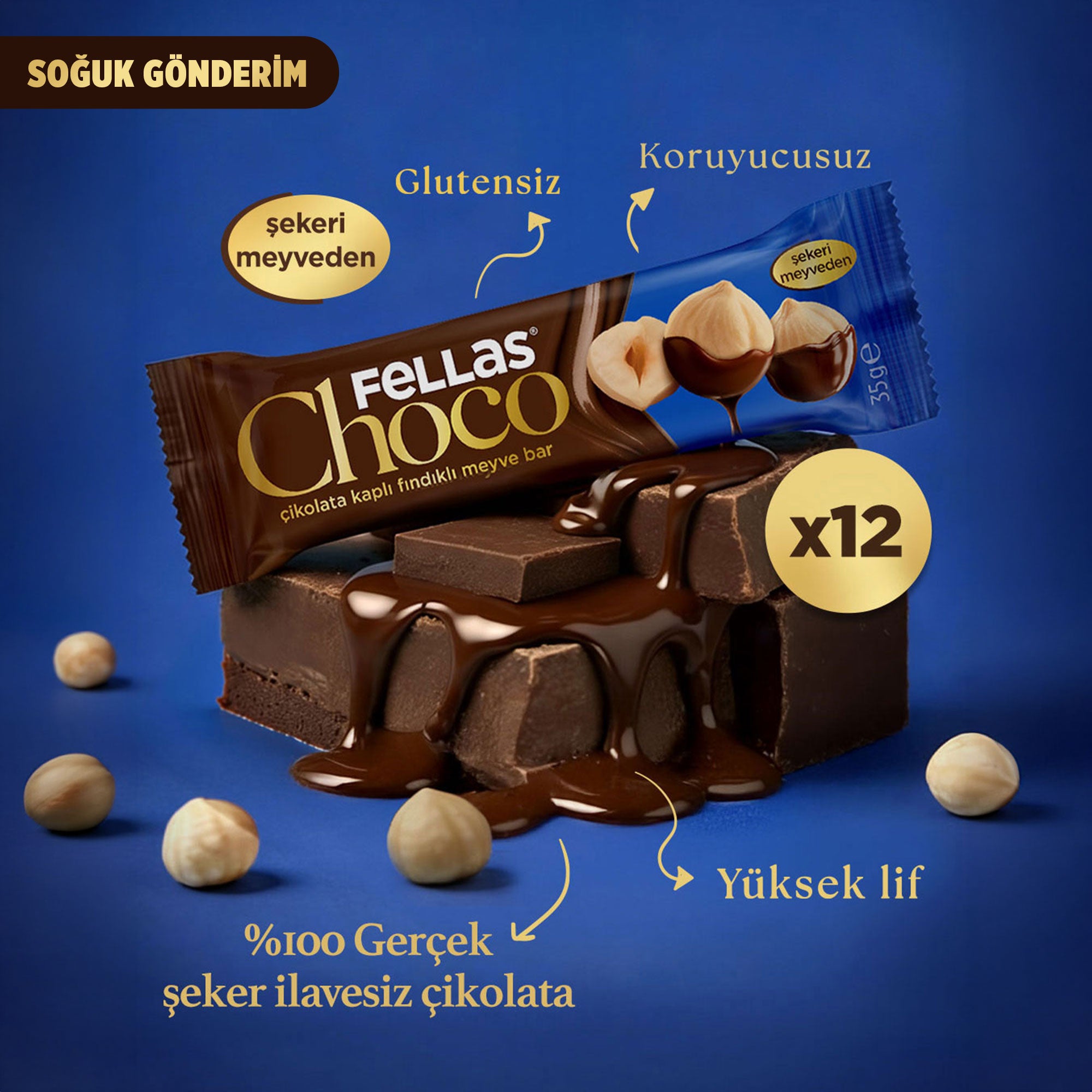 Choco - Çikolata Kaplı Fındıklı Meyve Bar (35 g) x 12 Adet