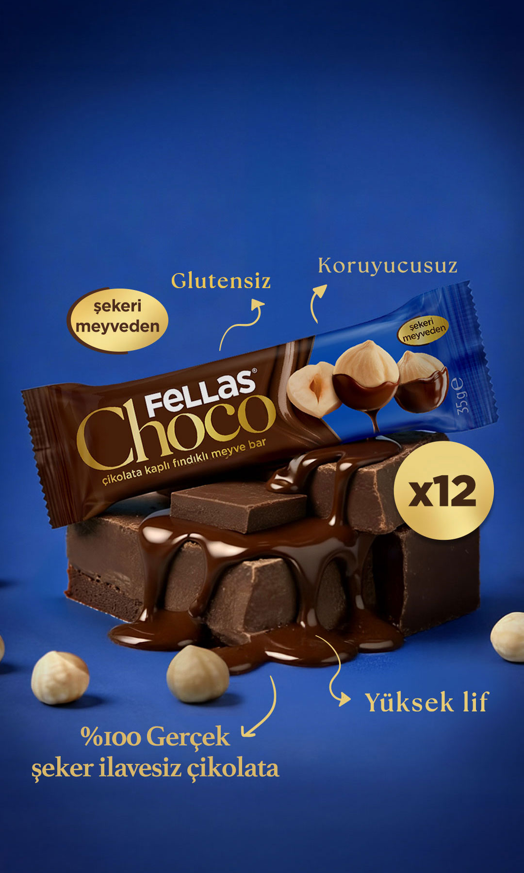 Choco - Çikolata Kaplı Fındıklı Meyve Bar (35 g) x 12 Adet