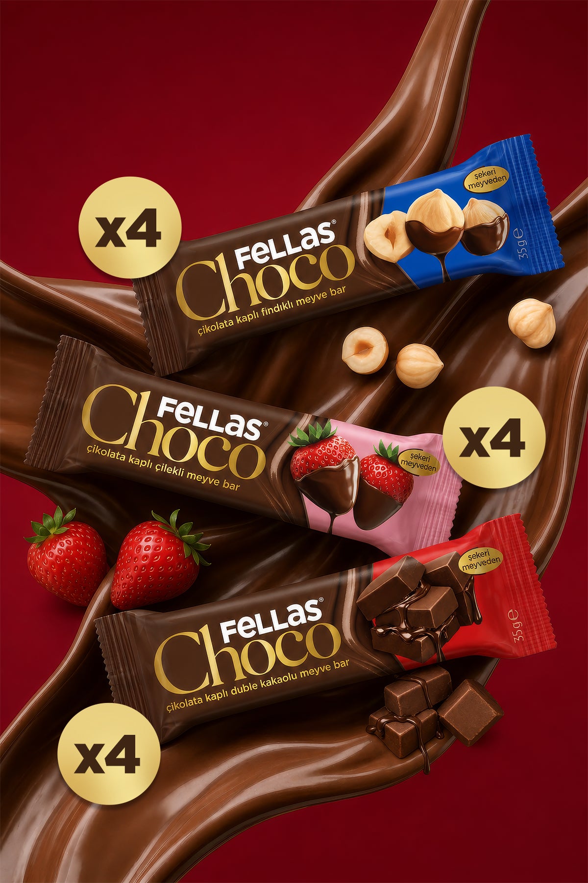 Choco - Çikolata Kaplı Meyve Bar (35 g) - Karma Kutu (12 Adet)