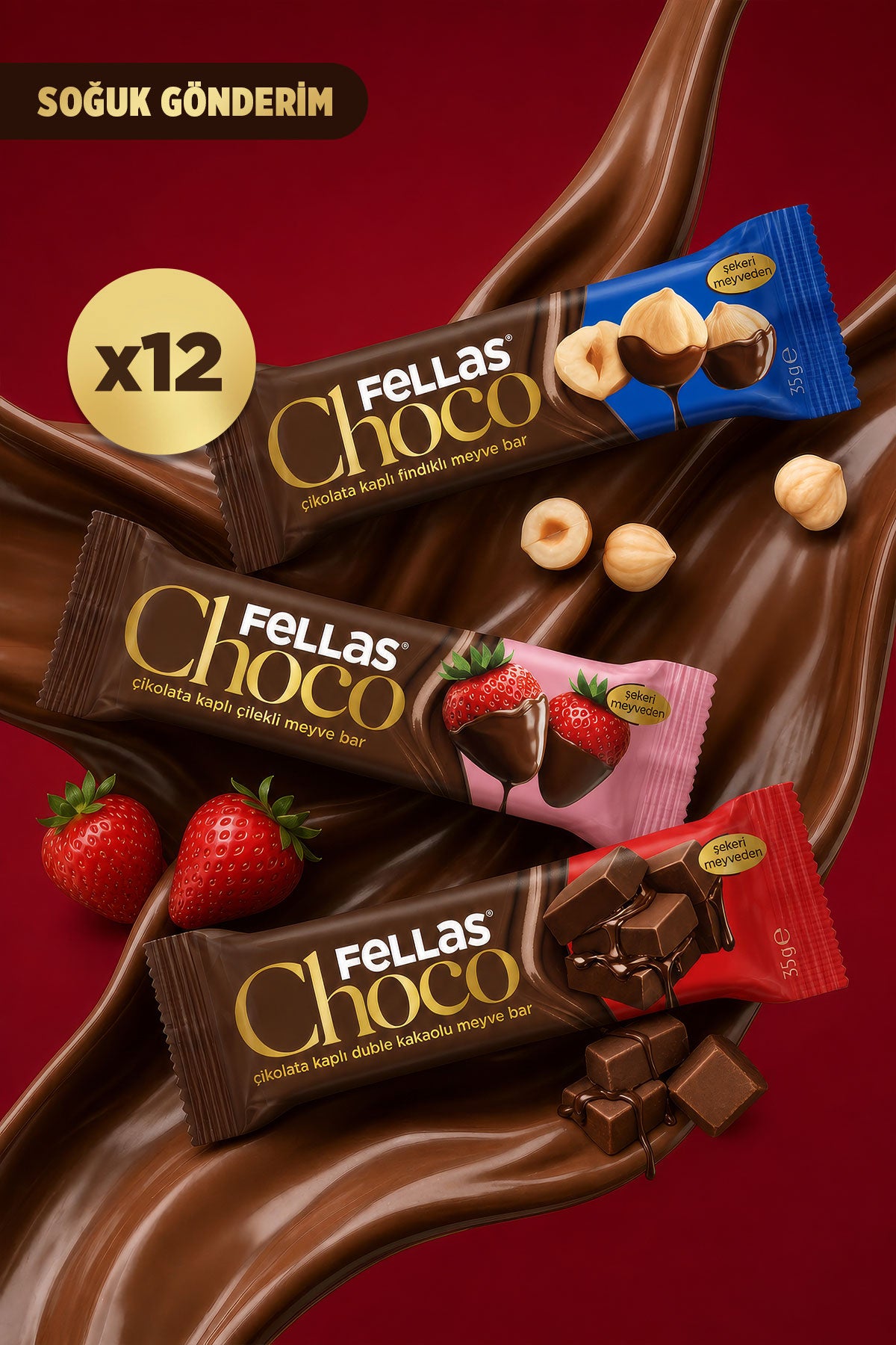 Choco - Çikolata Kaplı Meyve Bar (35 g) - Karma Kutu (12 Adet)