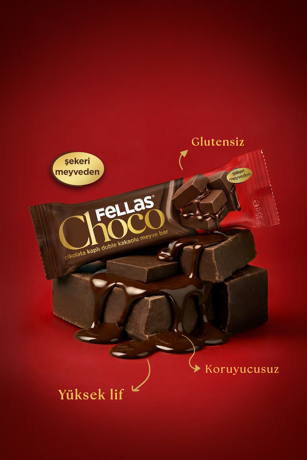 Choco - Çikolata Kaplı Duble Kakaolu Meyve Bar (35 g) x 12 Adet