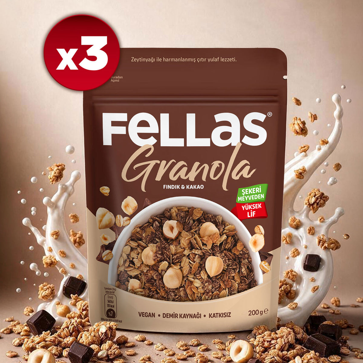 Granola - Fındık & Kakao (200 g) - 3'lü Paket