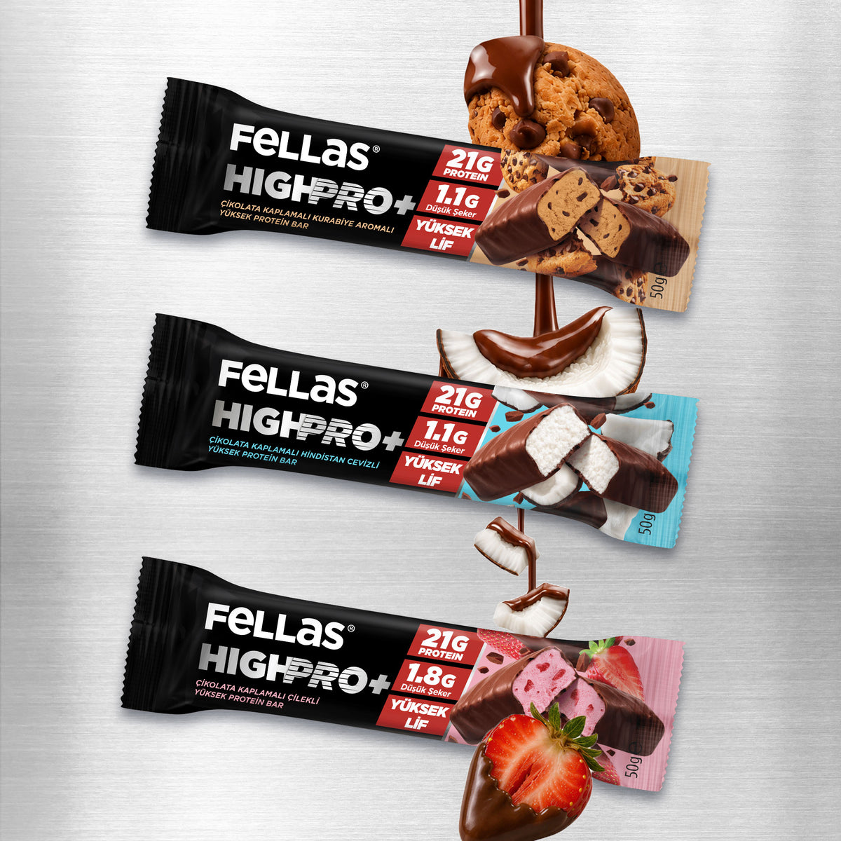 Çikolata Kaplı HighPro+ Protein Bar (50 g) Deneme Paketi 3'lü