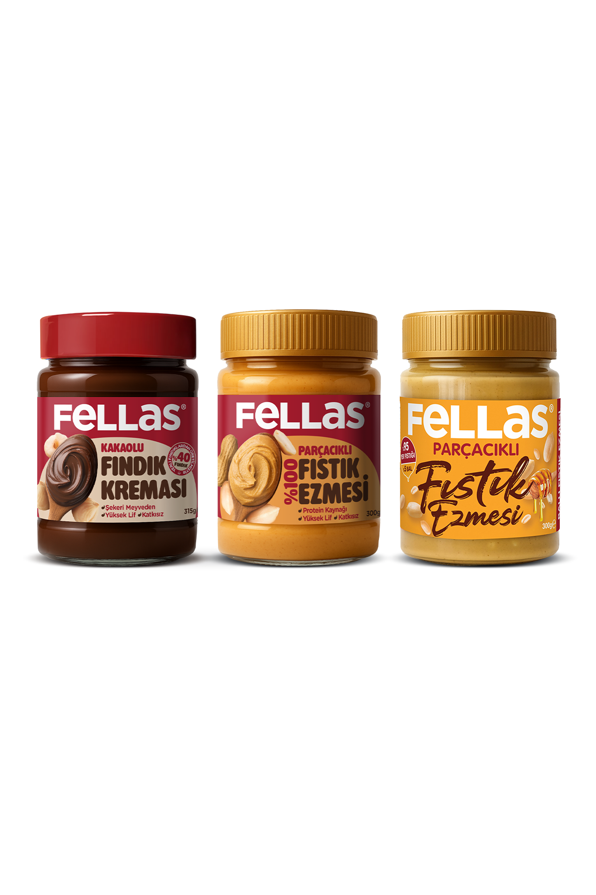 Kakaolu Fındık Kreması (315 g) + Fıstık Ezmesi - %100 (300 g) + Ballı Fıstık Ezmesi (300 g)