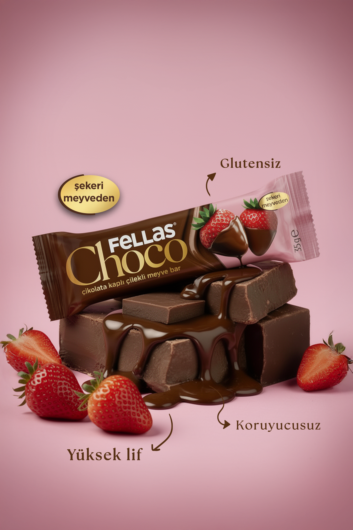 Choco - Çikolata Kaplı Çilekli Meyve Bar (35 g) x 12 Adet