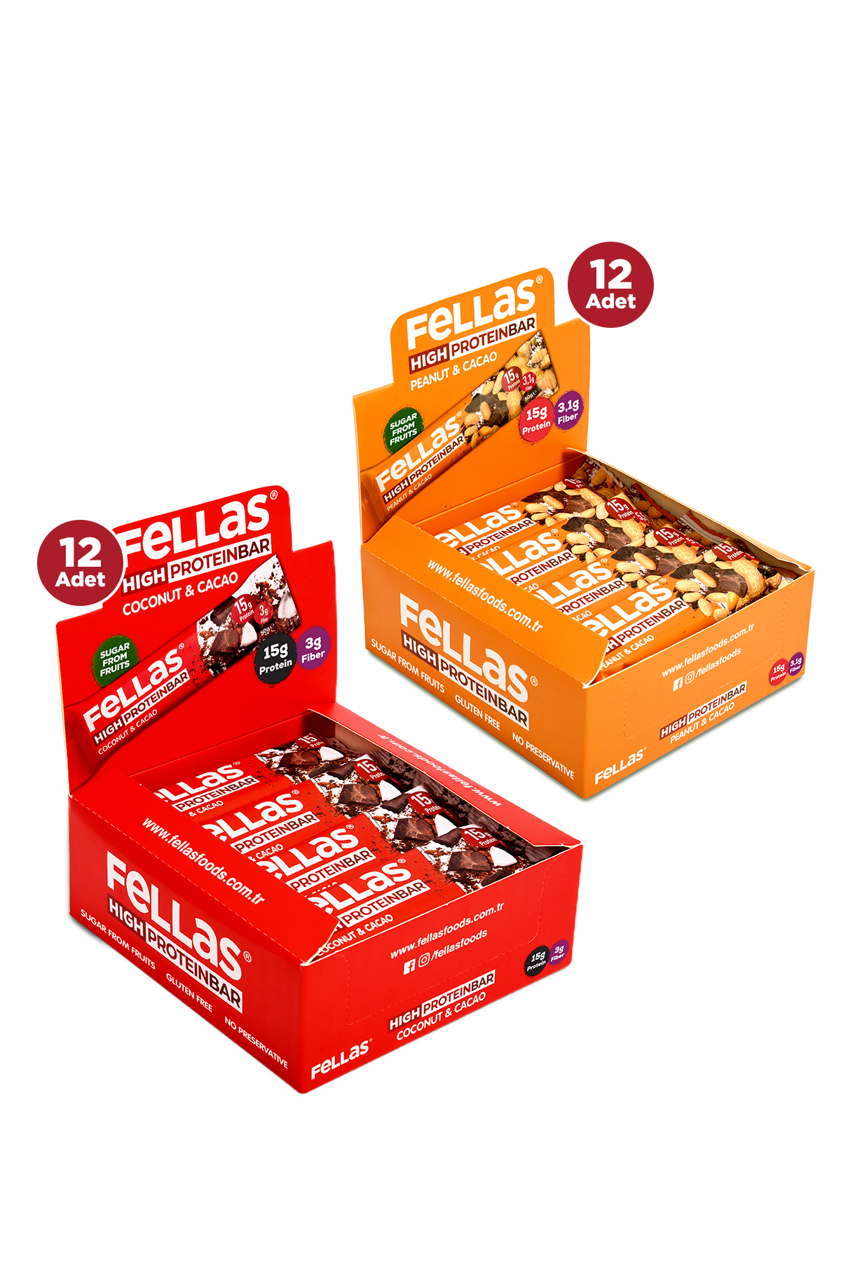 Yüksek Protein Bar (45 g) Süper İkili Kutu - 24 Adet (Yer Fıstıklı x 12 + Hindistan Cevizli x 12)