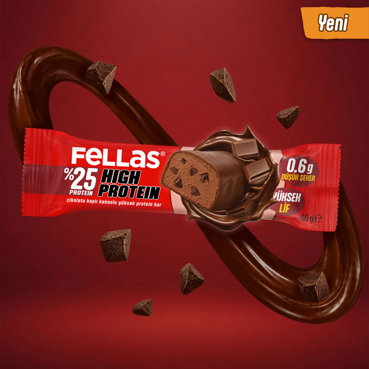 Çikolata Kaplı Yüksek Protein Bar - Kakaolu (40 g) x 12 Adet
