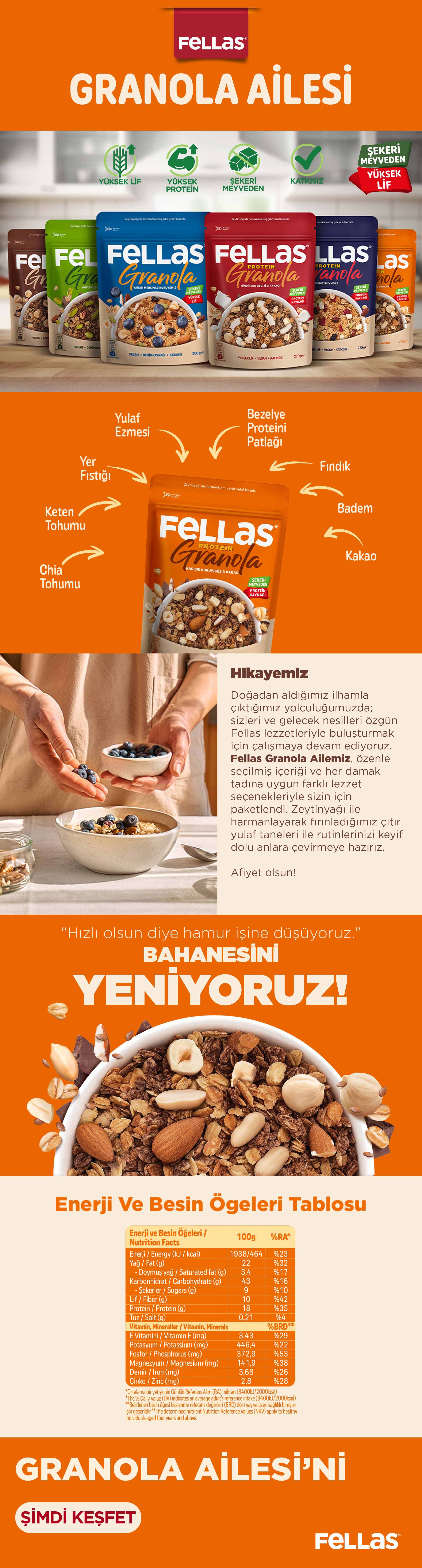 Fellas Protein Granola - Karışık Kuruyemiş & Kakao 270g - 3'lü