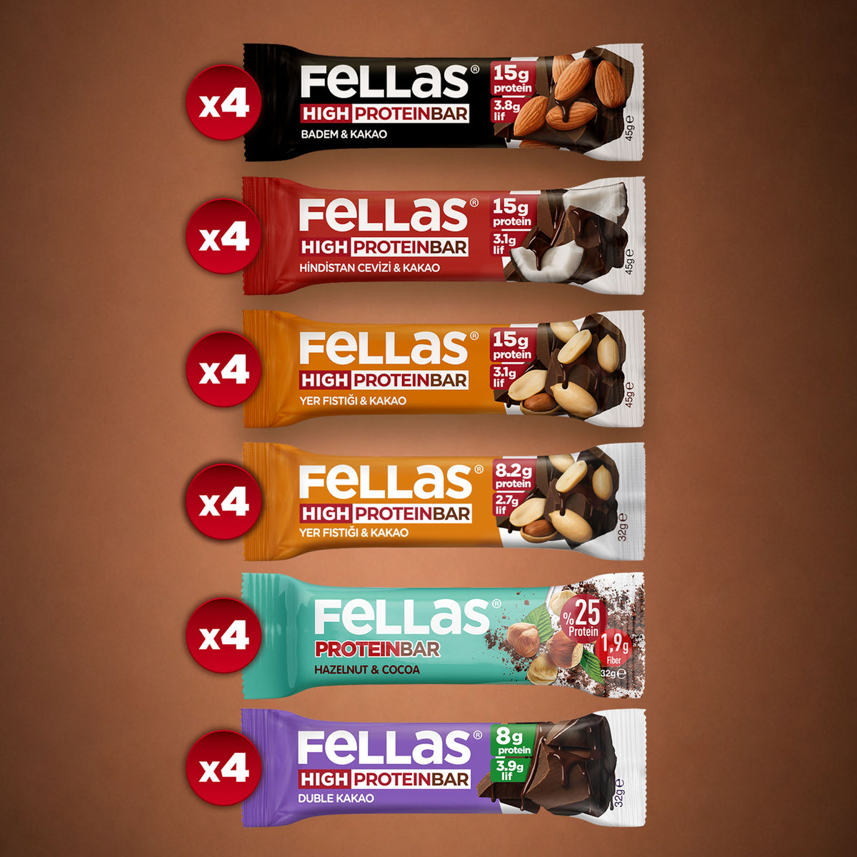 Protein Bar Süper Karma Kutu - 24 Adet (Yüksek Protein Bar (45 g) x 12 + Protein Bar (32 g) x 12)