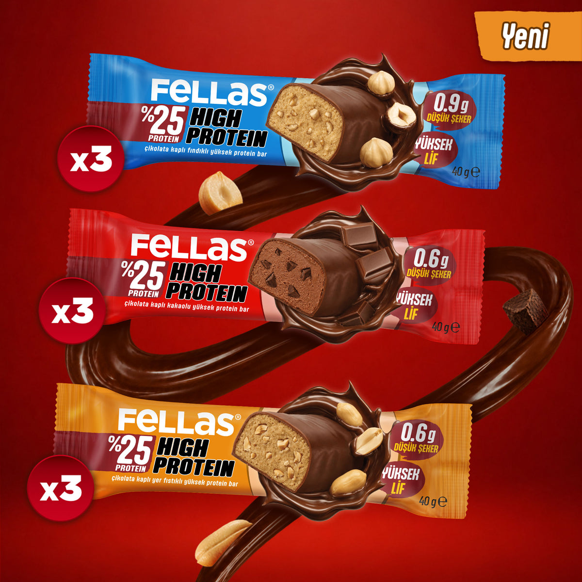 Çikolata Kaplı Yüksek Protein Bar (40 g) - Karma Kutu (3 x 3)