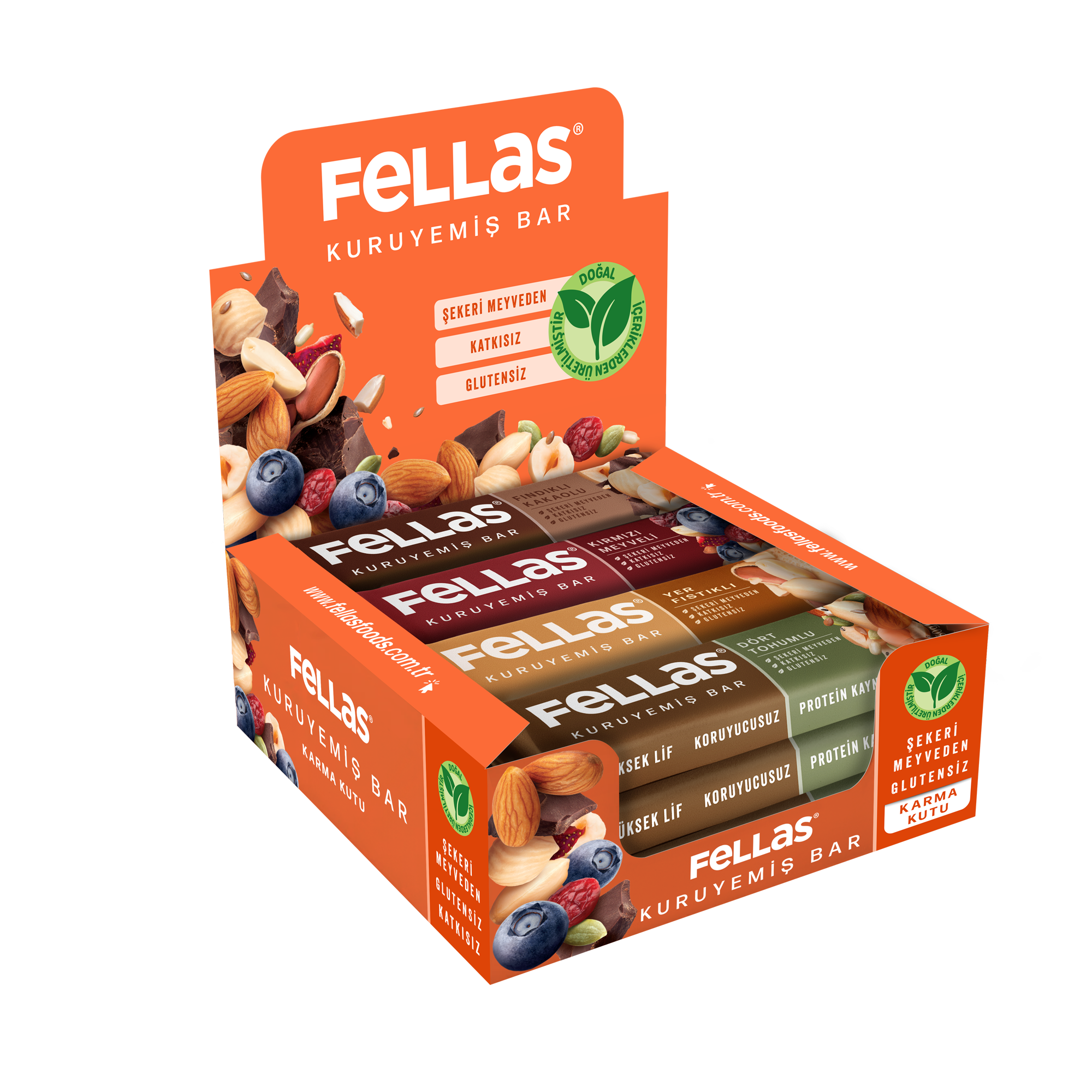 Kuruyemiş Bar (30 g) Karma Kutu - 12 Adet (4 Çeşit)