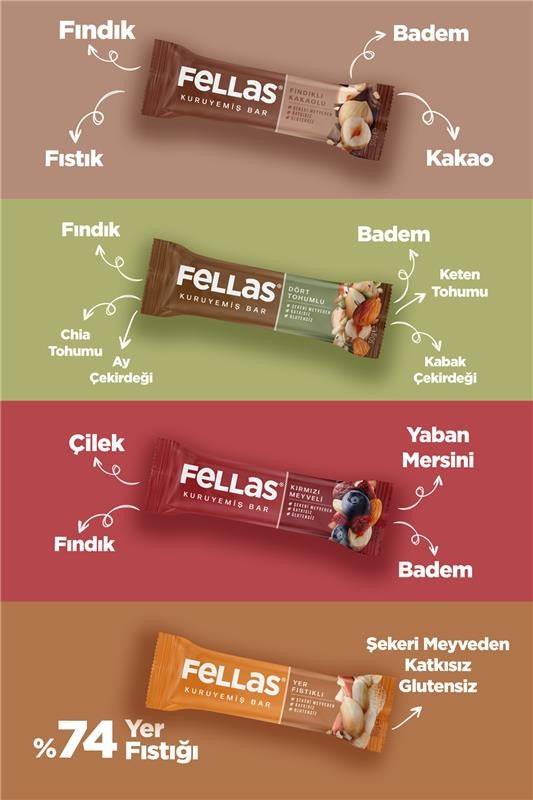 Kuruyemiş Bar (30 g) Karma Kutu - 12 Adet (4 Çeşit)