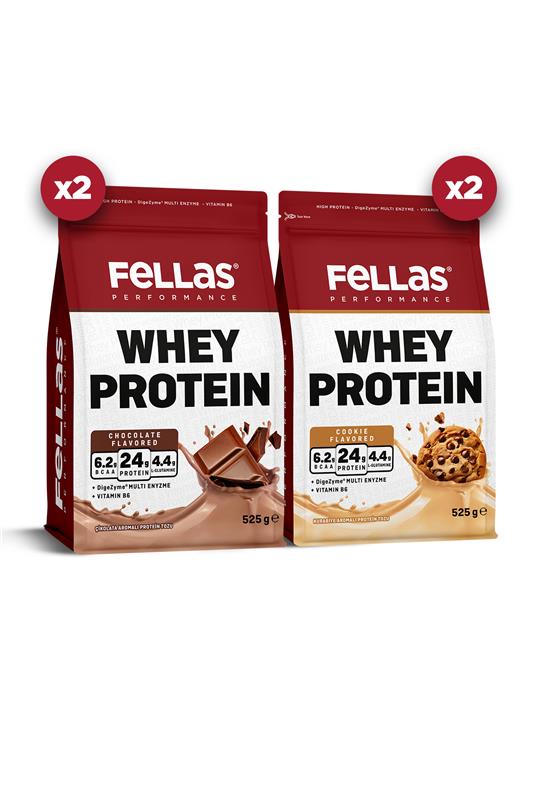 Whey Protein Tozu Çikolata Aromalı (525 g) x 2 + Whey Protein Tozu Kurabiye Aromalı (525 g) x 2
